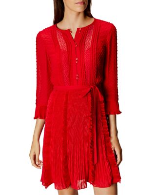 KAREN MILLEN Mixed Media Pleated Shirt Dress