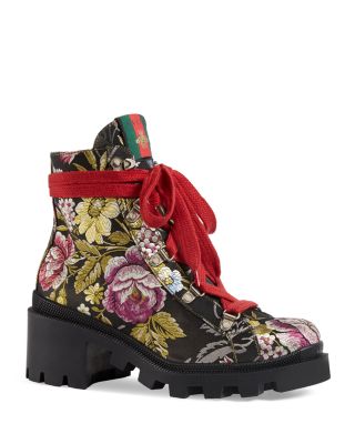 Gucci Trip Jacquard Lace Up Hiking Booties In Black