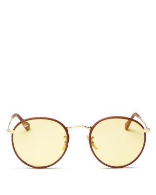 RAY BAN RAY-BAN POLARIZED LEATHER-WRAPPED ROUND SUNGLASSES, 50MM,RB3475Q50-PM