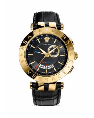 Versace Versace V-Race Round Yellow Gold PVD Watch with Black Dial, 46mm