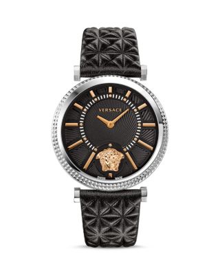 Versace V-Helix Stainless Steel Watch with Quilted Leather Strap, 38mm