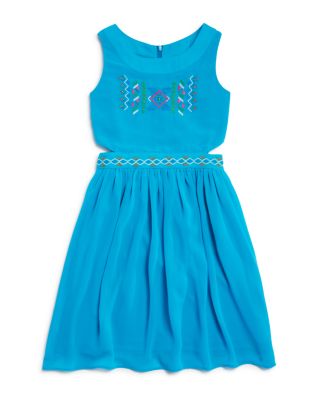 US Angels Girls' Embroidered Cutout Dress - Sizes 7-16