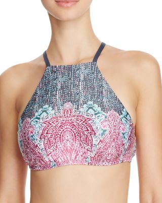 Lucky Brand Midnight Paisley High Neck Bikini Top