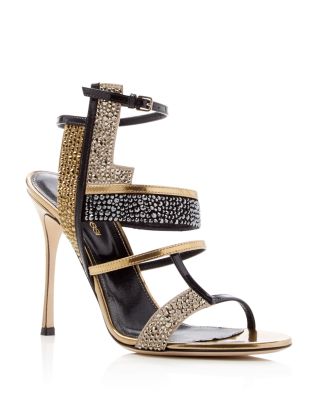 Sergio Rossi Tamara Metallic Embellished High Heel Sandals