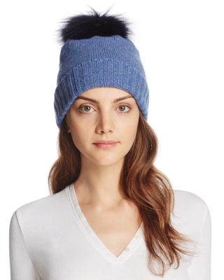 Bettina Cashmere Beanie with Fox Fur Pom-Pom