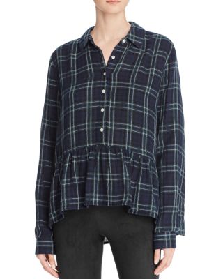 Birds of Paradis Plaid Peplum Shirt