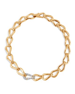 John Hardy 18K Gold Bamboo Link Necklace with Diamonds