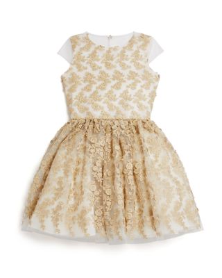 David Charles Girls' Gold Mesh Dress - Sizes 7-16