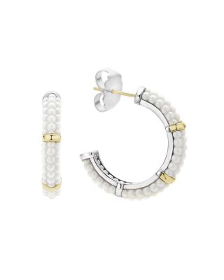 LAGOS 18K Gold and Sterling Silver White Caviar Hoop Earrings