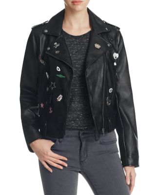 Bagatelle Pins & Patch Faux Leather Moto Jacket