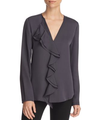 Theory Jastrid Silk Ruffle Front Blouse