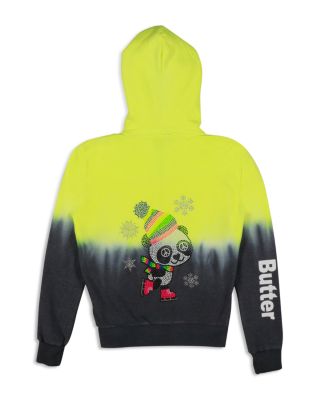 Butter Girls' Dip Dyed Skating Panda Embellished Fleece Hoodie - Sizes S-XL 