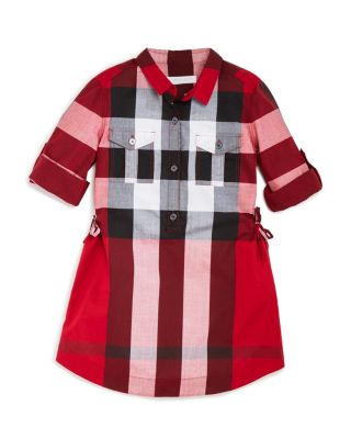 Burberry Girls' Checked Button Front Dress - Sizes 4-14