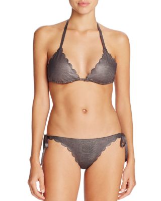 PilyQ Seamless Wave Scalloped Triangle Reversible Bikini Top & Seamless Wave Scalloped Side Tie Reversible Bikini Bottom