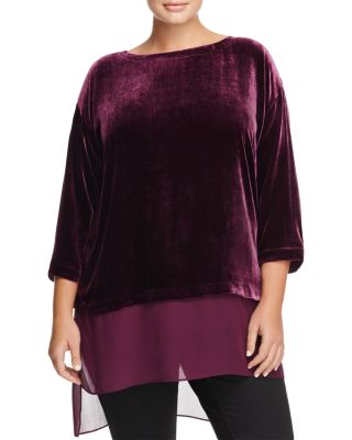 Eileen Fisher Plus Sheer Hem Velvet Top