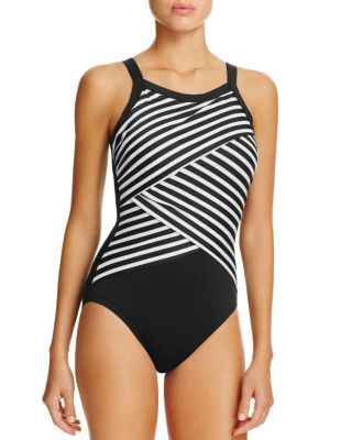 Miraclesuit New Direction Crossover Stripe One Piece Swimsuit