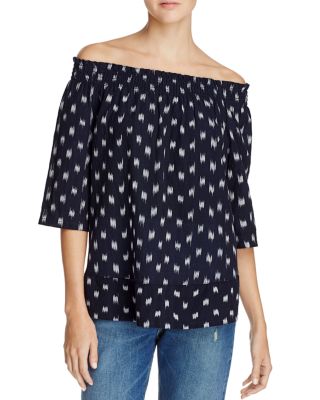 Current/Elliott The Smocked Off-The-Shoulder Tee