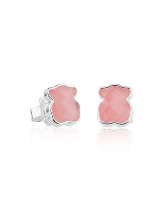 TOUS Sterling Silver and Rose Quartz Bear Stud Earrings