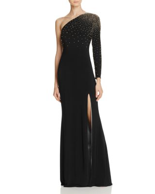 AQUA Embellished One-Shoulder Gown