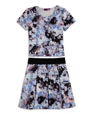 AQUA Girls' Floral Top & Pleated Skirt - Sizes S-XL