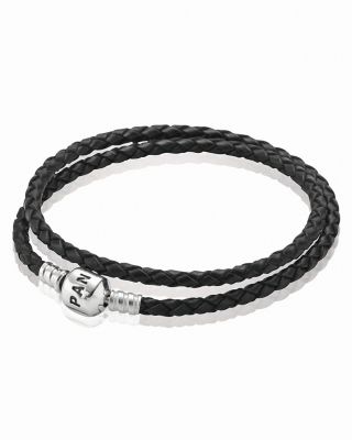 PANDORA Bracelet - Black Leather Double Wrap with Sterling Silver Clasp