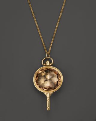 Monica Rich Kosann 18K Yellow Gold Oval Pocketwatch Key Charm Necklace with Champagne Quartz and Moonstone, 26