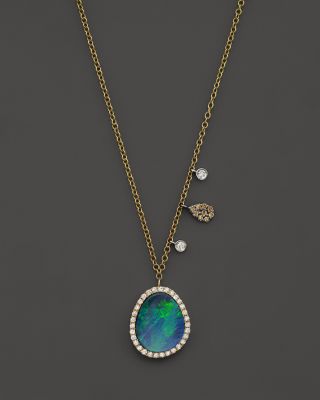 Meira T Meira T 14K Yellow Gold Opal Pendant Necklace with Diamonds, 16