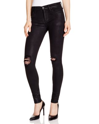 Hudson Destructed Waxed Super Skinny Jeans in Black