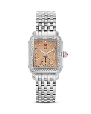 MICHELE Deco 16 Diamond Metallic Mother-of-Pearl Dial Watch Head, 29 x 31mm & Deco Stainless Steel Bracelet, 16mm