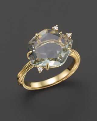 VIANNA BRASIL 18K Yellow Gold Ring with Prasiolite and Diamond Accents