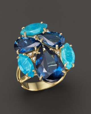 VIANNA BRASIL 18K Yellow Gold Ring with Amazonite, London Blue Topaz and Diamond Accents