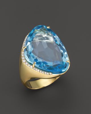 VIANNA BRASIL 18K Yellow Gold Ring with Blue Topaz and Diamond Accents