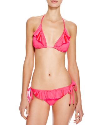 Shoshanna Neon Red Ruffle Triangle Bikini Top & Neon Red Ruffle Bikini Bottom