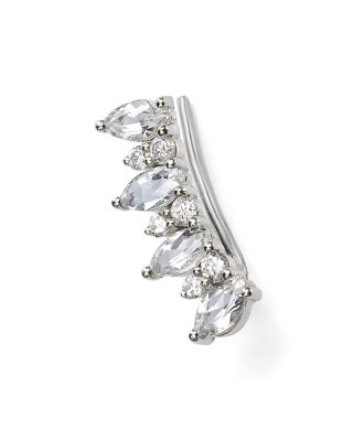 Meira T 14K White Gold Diamond and White Topaz Cluster Left Ear Climber