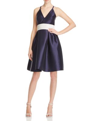 Carmen Marc Valvo Embellished Cross Back Dress