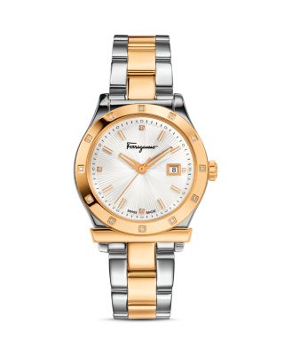 Salvatore Ferragamo 1898 Two-Tone Watch with Diamonds, 33mm