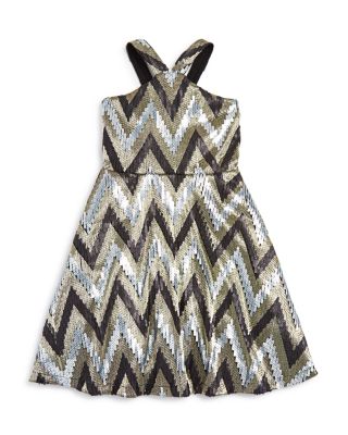 Flowers by Zoe Girls' Zigzag Sequined Metallic Jersey Dress - Sizes S-XL