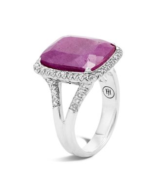 John Hardy Sterling Silver Classic Chain Magic Cut Indian Ruby Ring with Diamonds