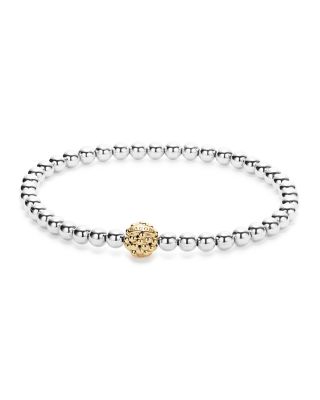 LAGOS 18K Gold and Sterling Silver Stretch Bracelet with Caviar Icon Ball