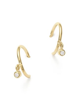 Zoë Chicco 14K Yellow Gold Tiny Huggie Hoop Earrings with Dangling Diamonds