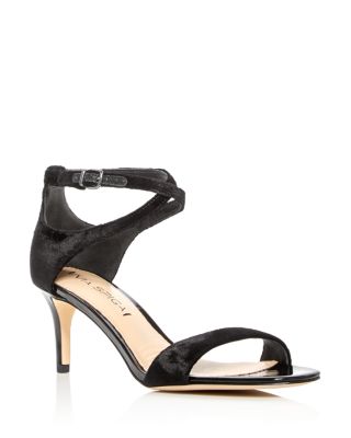 Via Spiga Leesa Velvet Ankle Strap Mid Heel Sandals