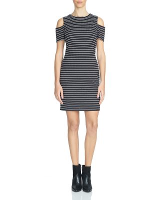 1.STATE Striped Cold Shoulder Dress