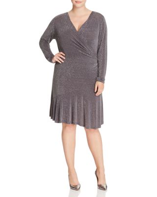 MICHAEL Michael Kors Metallic Faux Wrap Flounce Dress