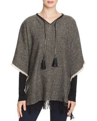 Lauren Ralph Lauren Tweed Fringe Poncho with Leather Trim