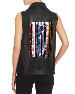 Sunset & Spring Sequin Patch Faux Leather Vest