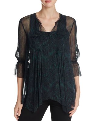 Elie Tahari Miriam Pleated Paisley Silk Blouse