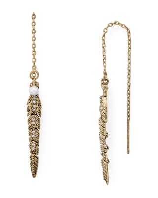 Rebecca Minkoff Jeweled Feather Threader Drop Earrings 