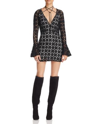 Free People Back to Black Lace Mini Dress