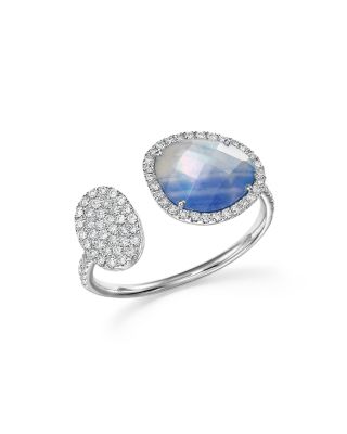 Meira T 14K White Gold Sapphire and Moonstone Doublet Open Ring with Diamonds 