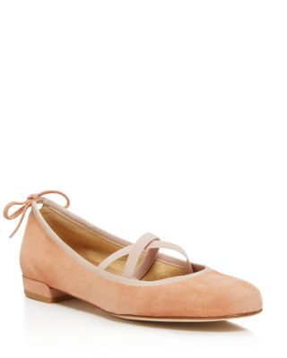 Stuart Weitzman Bolshoi Suede Crisscross Ballet Flats